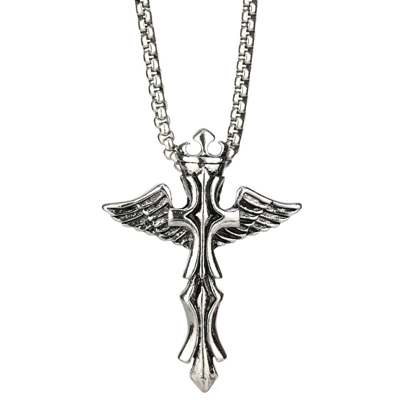 Men's Angel Wings Cross Titanium Steel Necklace