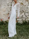 Gauze V-Back Long Sleeves Jumpsuits