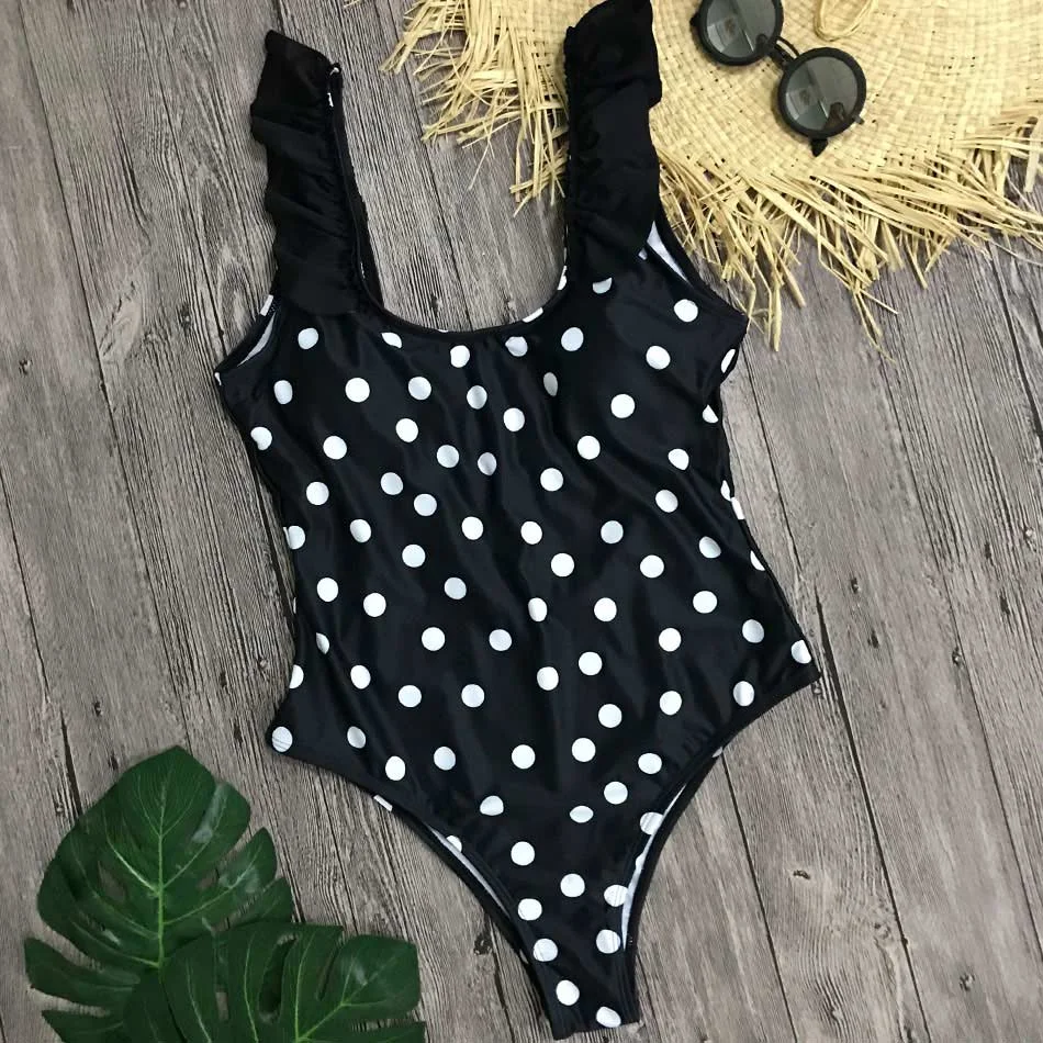 Polka dot swimsuit one piece Sexy bikinis 2019 mujer Ruffles push up swimwear women Monokini High cut bodysuit Summer Swim Wear