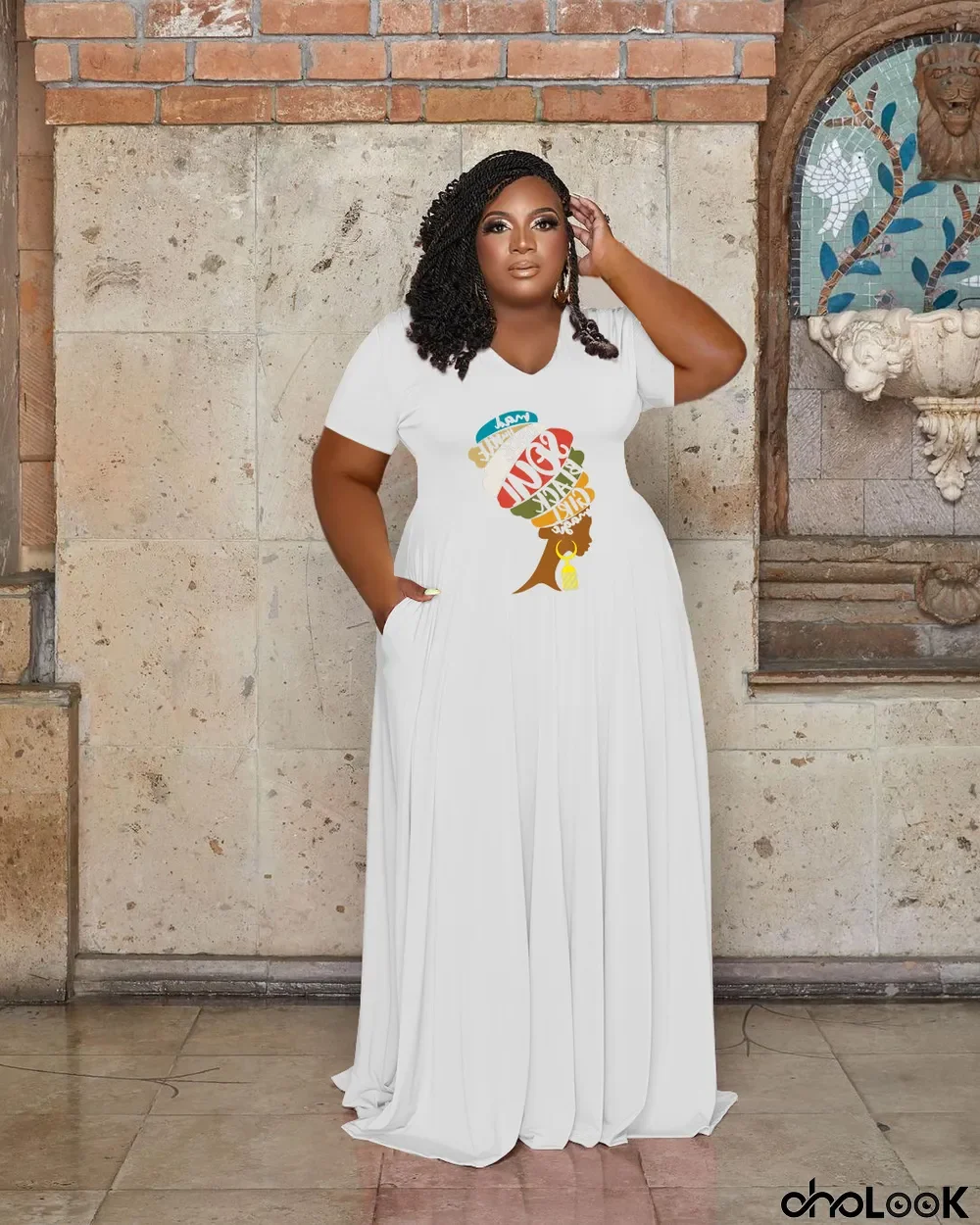 Plus Size Casual Printed Short Sleeve Maxi Dress