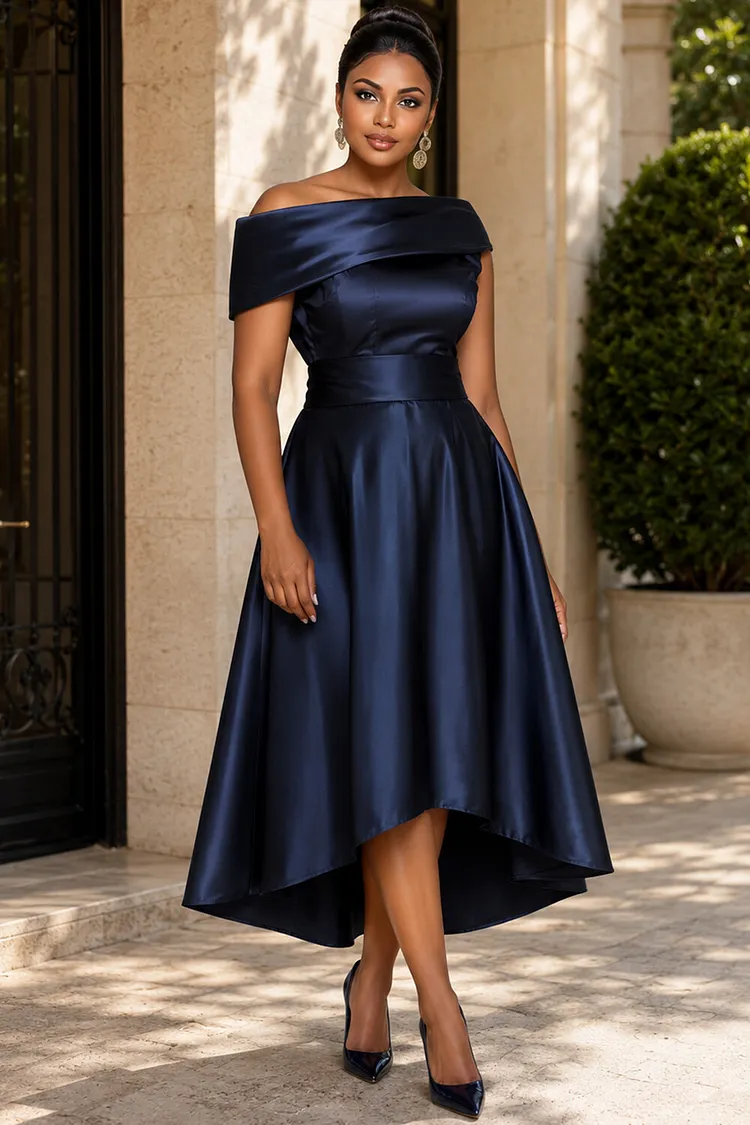 navy blue cocktail dress for wedding Pinup Fashion Guest Formal Party Wrap V Neck Detachable sash around waist Wedding Dress Semi Formal Reasonable