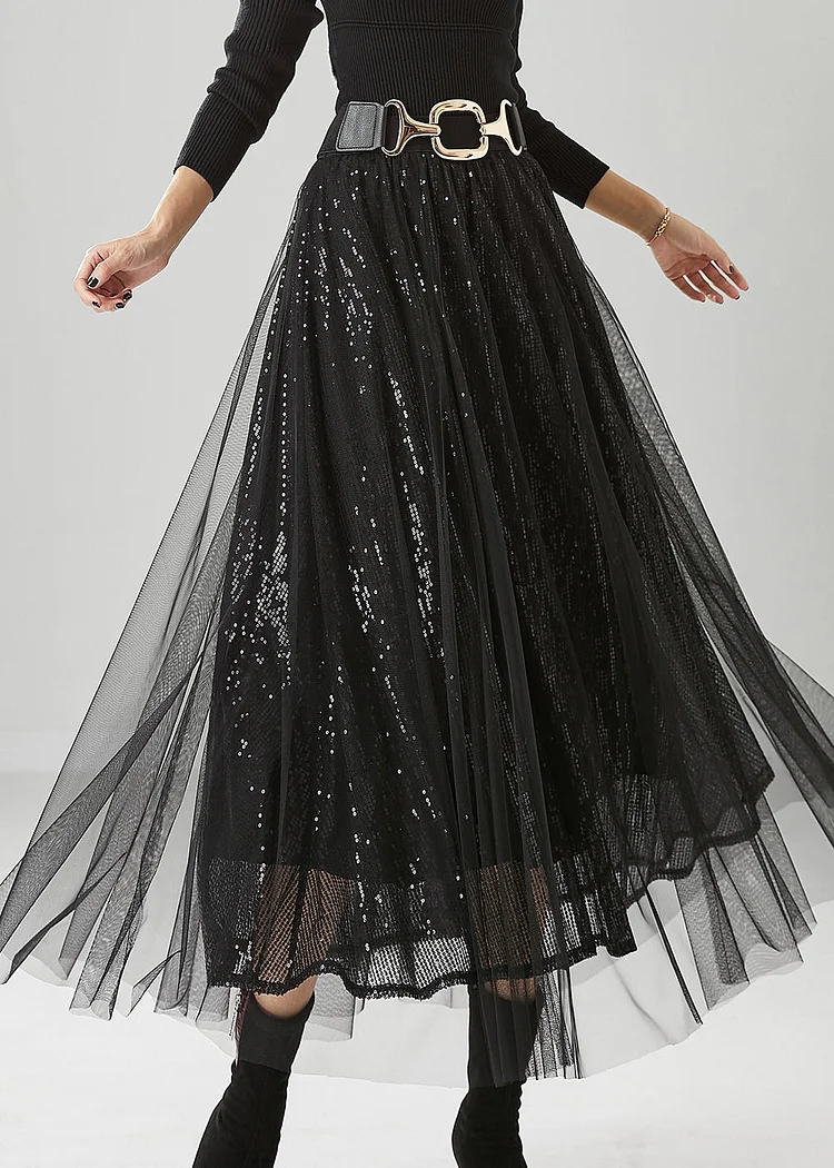 Italian Black Sequins Exra Large Hem Tulle Skirt Fall