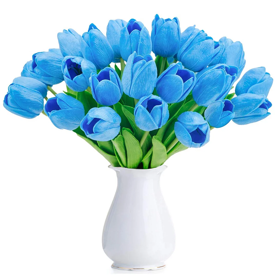 Artificial Flowers 24 Pcs for Wedding Decor DIY Home Party (Blue)