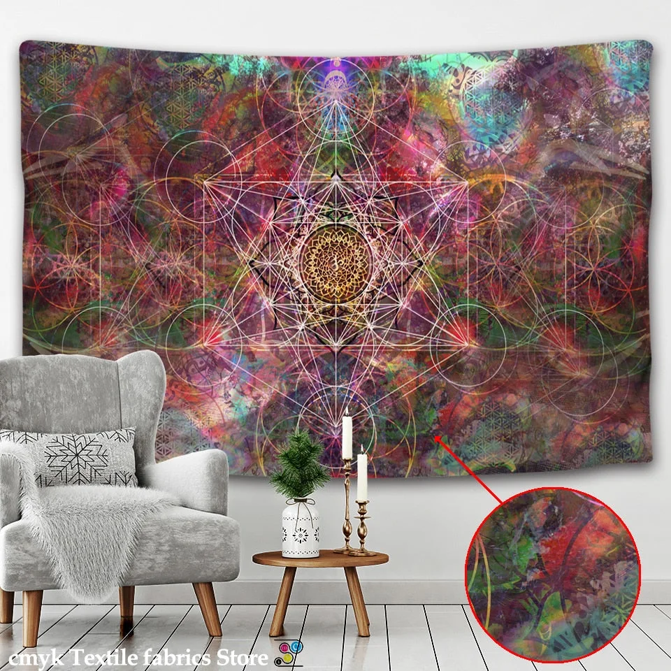 Indian Mandala Tapestry Pearl Elephant Art Wall Hanging Sun And Moon Meditation Chakra Tapestries for Living Room Decor