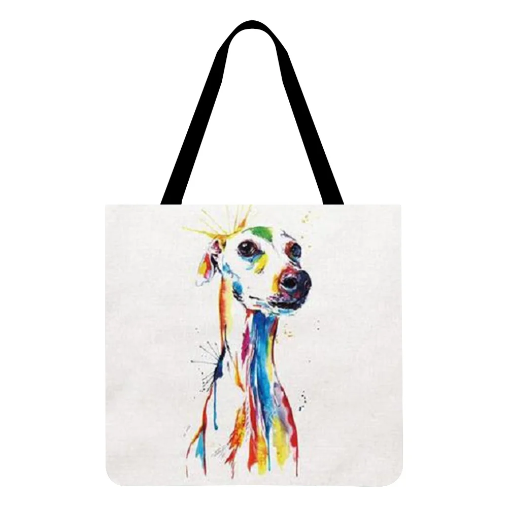 Linen Tote Bag-Colorful dog