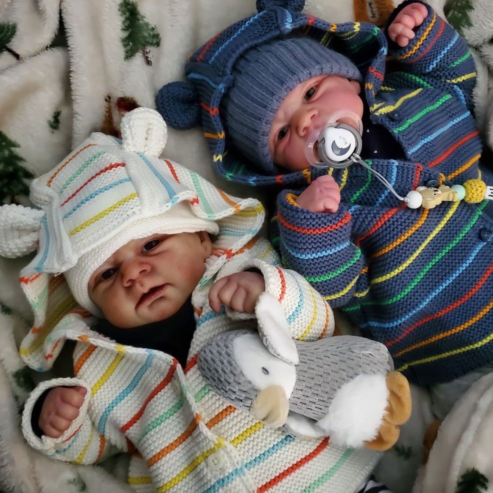 [Reborn Baby Twin Boys]17.5" Super Lifelike Fantasy Reborn Baby Dolls Abel and Amos,Eyes Open Newborn Reborn Baby Dolls By Rbgdoll®