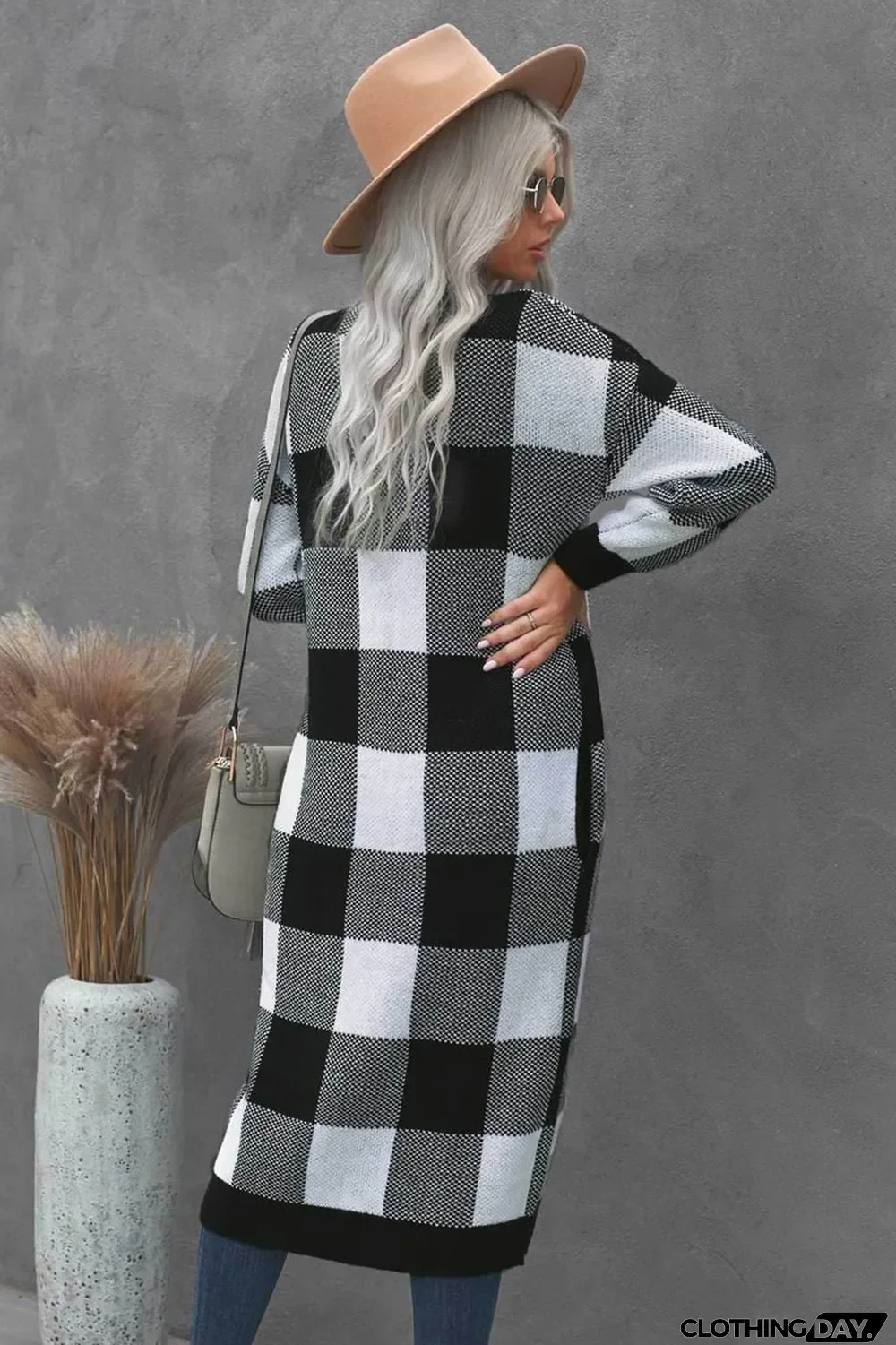 Board Games Pocketed Checkered Cardigan