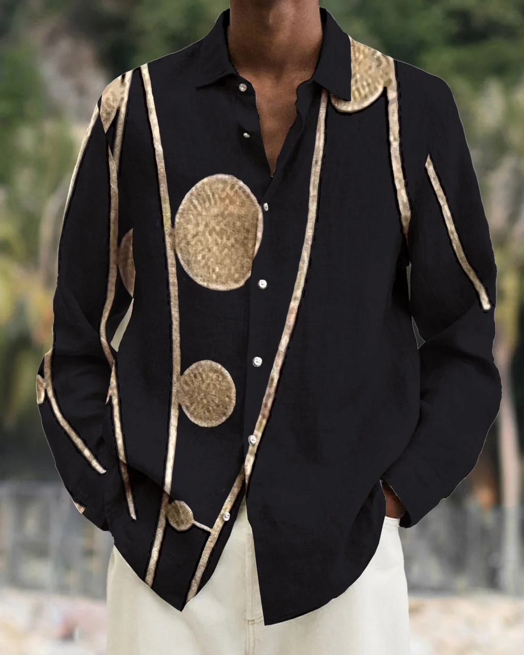 Men's cotton&linen long-sleeved fashion casual shirt 36de