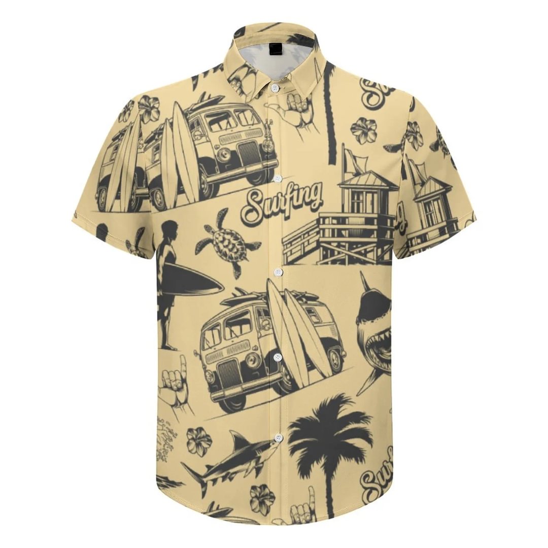 Vintage Shaka Sign Hang Loose Hawaii Aloha Surfing Short Sleeve Shirt Relaxed Hawaiian Button Down Shirt