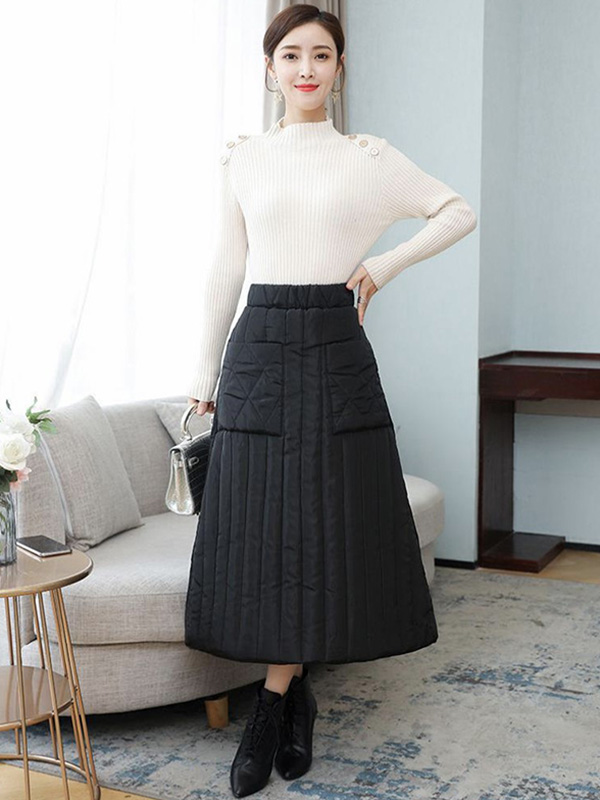 Vintage Loose Elasticity High-Waisted A-Line Padded Skirt Bottom
