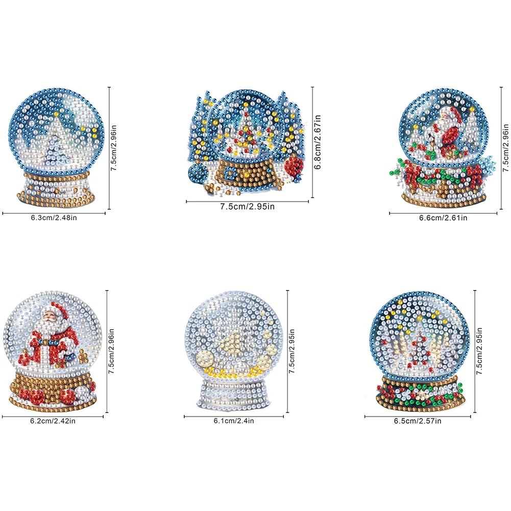 6Pcs Acrylic Christmas Crystal Ball Diamond Painting Fridge Magnet for Beginners