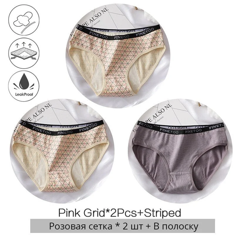FINETOO Menstrual Panties Women Low-rise Priting Leak Physiological Underwear Ladies Period Proof Briefs Underpants Female Panty
