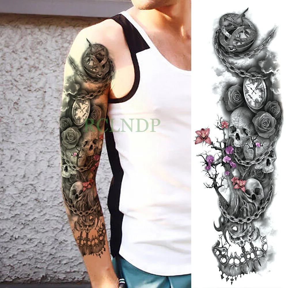 Waterproof Temporary Tattoo Sticker Anubis Ancient Egypt Dog Roma Clock Eye Full Arm Fake Tatto Flash Tatoo Sleeve for Men Women