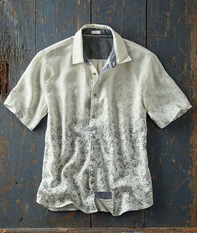 Men's floral pattern cotton linen shirt