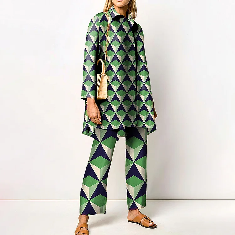 Contrast Arrow Print Two Piece Set