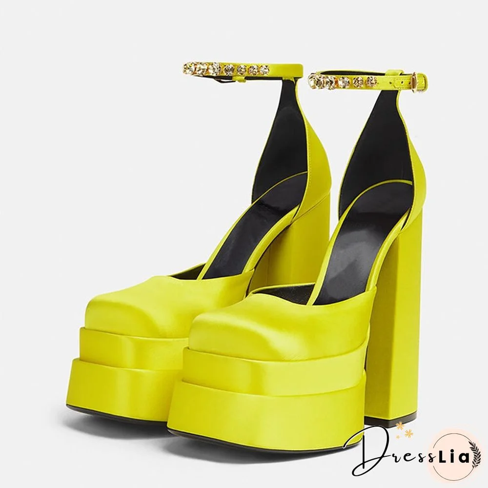 Women's Pumps High Heels Platform Sandals Sexy Dress Party Wedding Shoes Women Square Toe High Heel Crystal Female Sandal