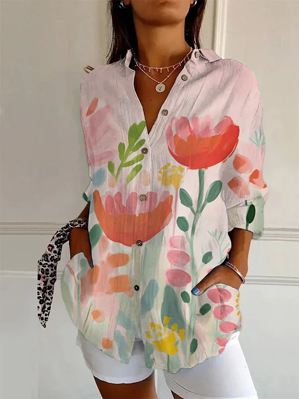 Women's Flowers Watercolor Art Print Long Sleeve Shirt