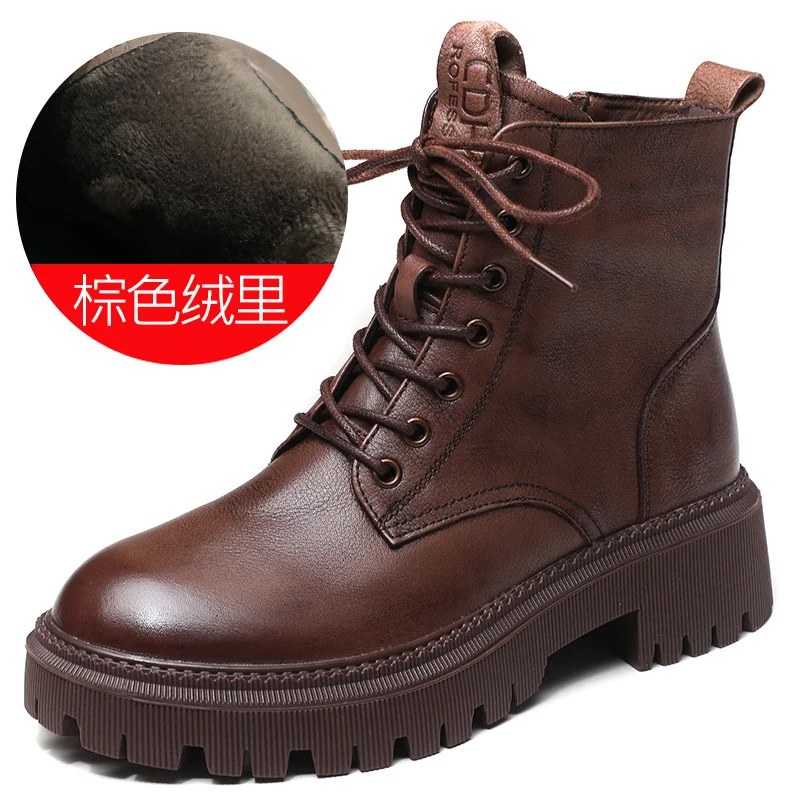 Yyvonne Leather Soft Bottom With Martin Boots Autumn And Winter New Short-Skin Women British Style Single Boots Work Fit Thick Bottom