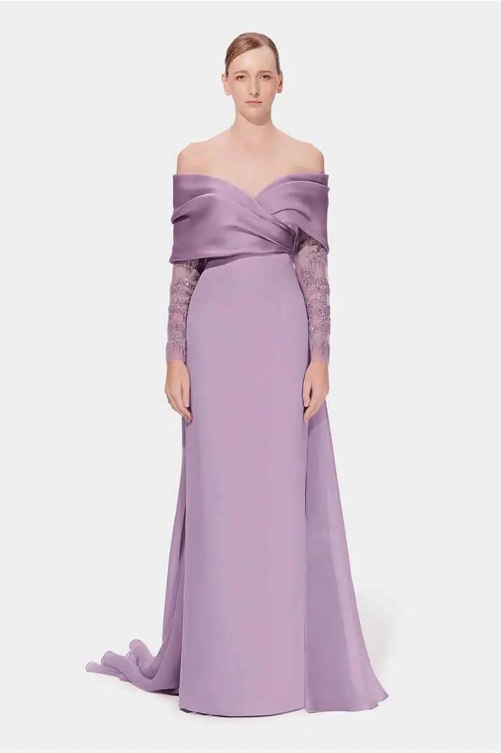 Oknass Off the Shoulder Long Sleeves Long Mermaid Prom Dress With Appliques