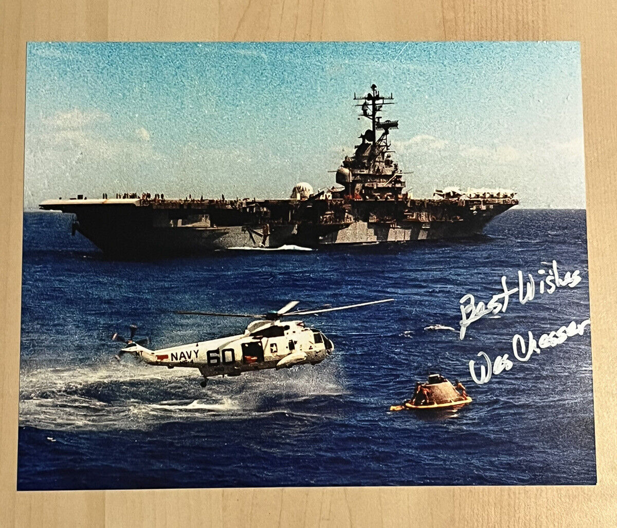 WESLEY CHESSER SIGNED 8x10 Photo Poster painting NASA APOLLO 11 RECOVERY NAVY AUTOGRAPHED COA