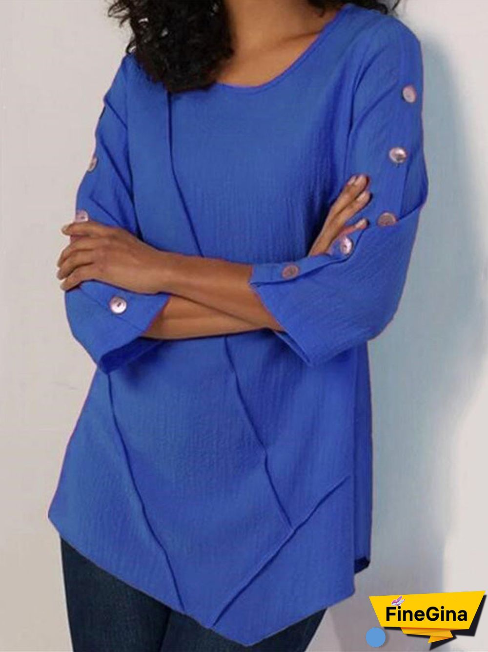 Women'S T-Shirts Casual Solid Button Half Sleeve T-Shirt