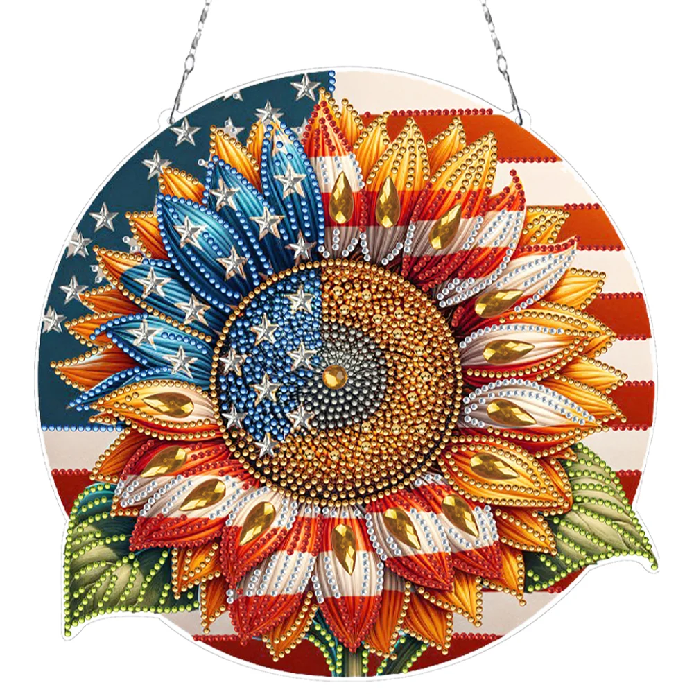 DIY Independence Day Sunflower 5D Diamond Painting Dots Pendant for Window Wall