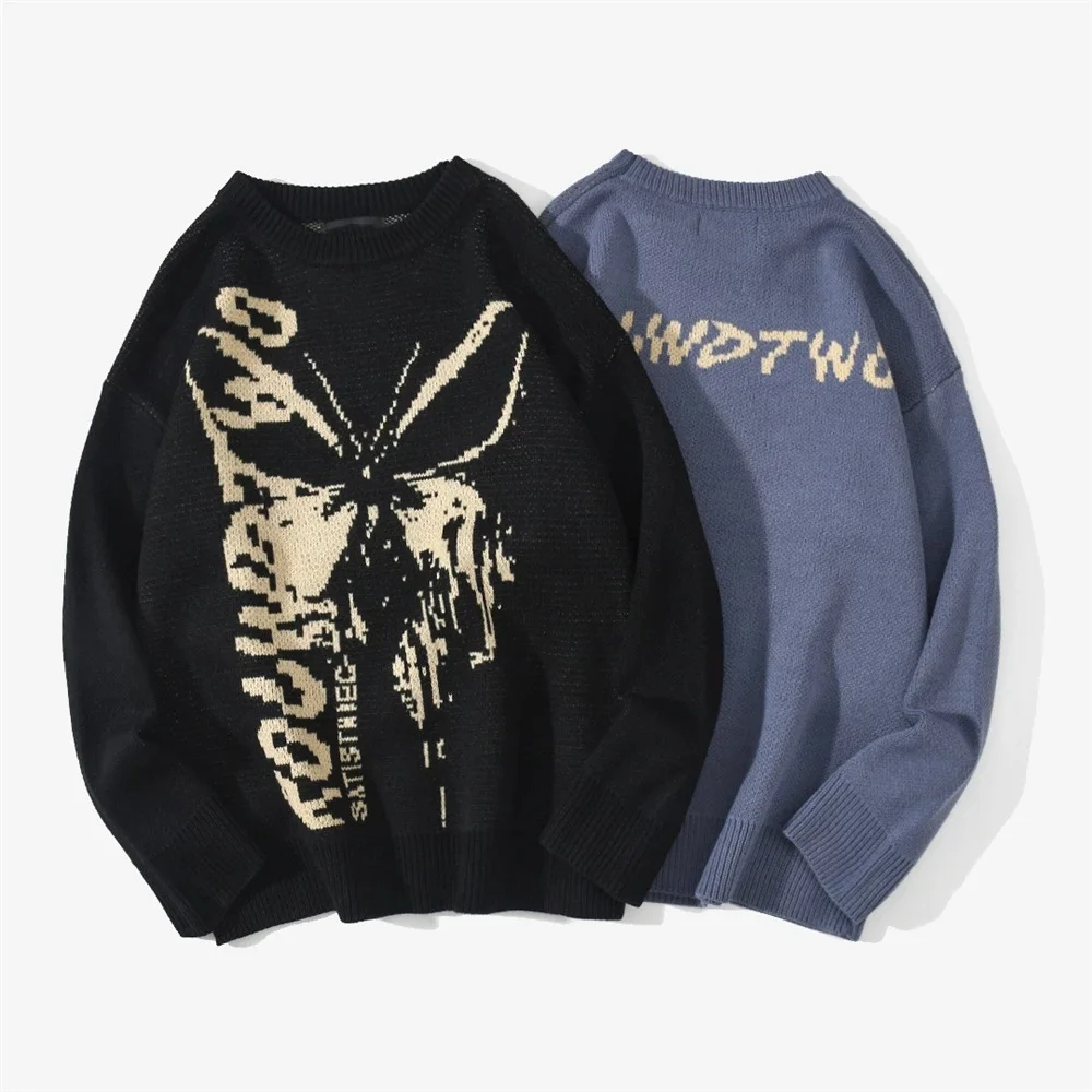 Men's Pullover Butterfly Pattern Jacquard Knit Sweaters-VESSFUL
