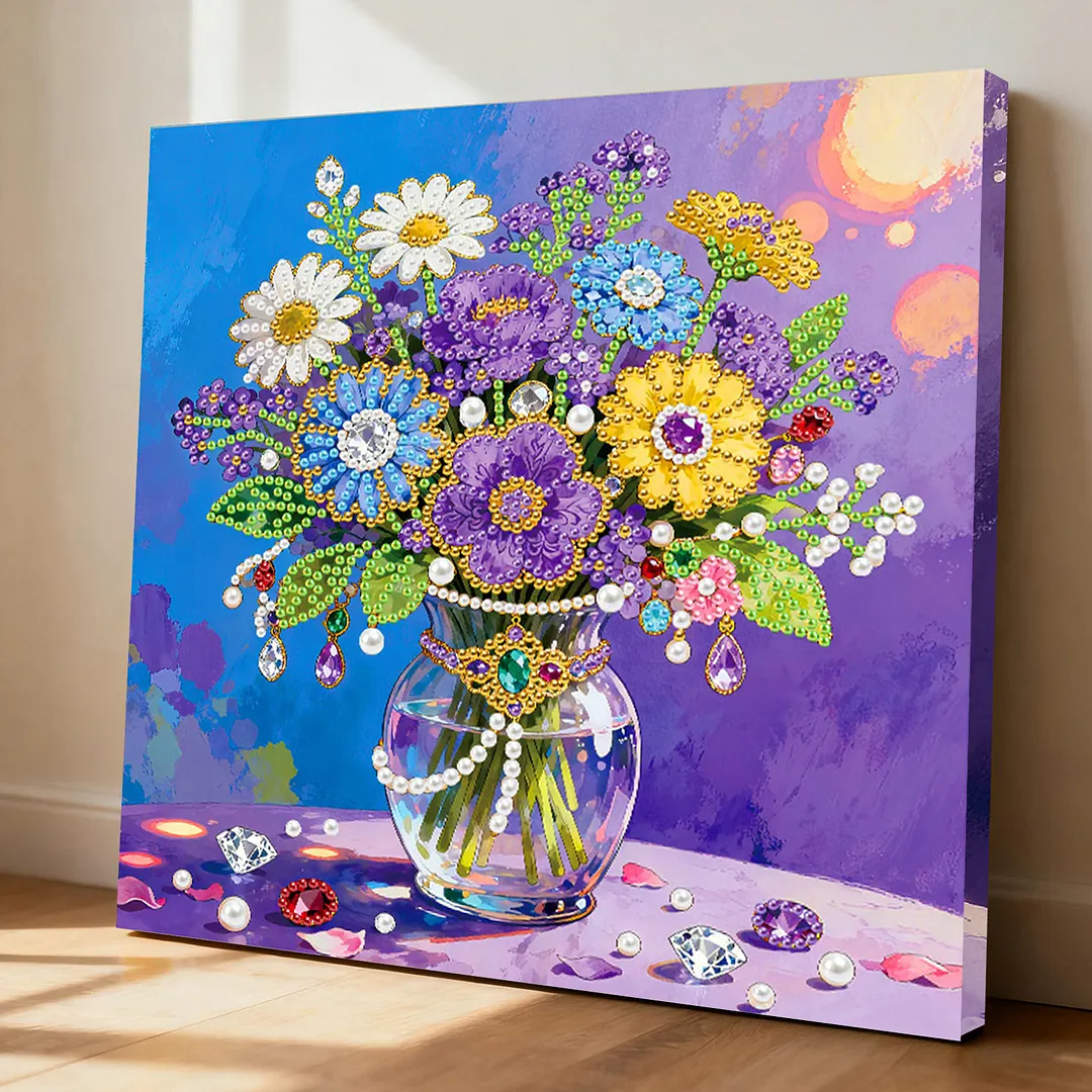 Vase DIY Pearl Painting Kit for Adults Gift Home Wall Decor 25x25cm With Frame