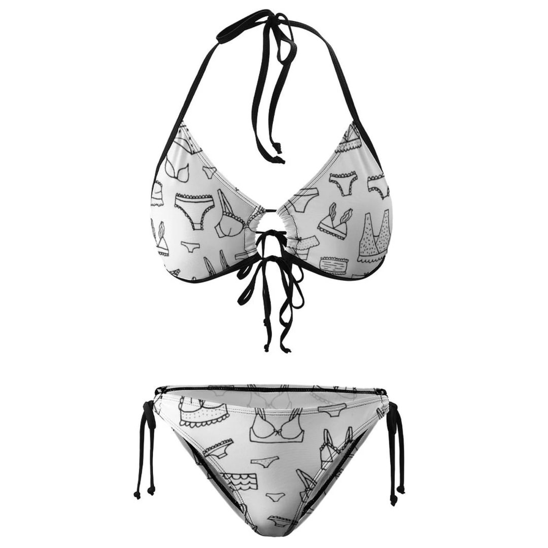 Underwear Pattern Bikini Women Backless Halter High Waist Bikini Set Bathing Suit Strap Swimsuit - neewho