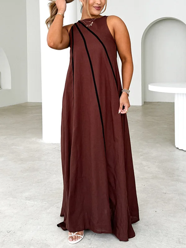 Split-Joint A-line Loose Round-neck Maxi Dresses