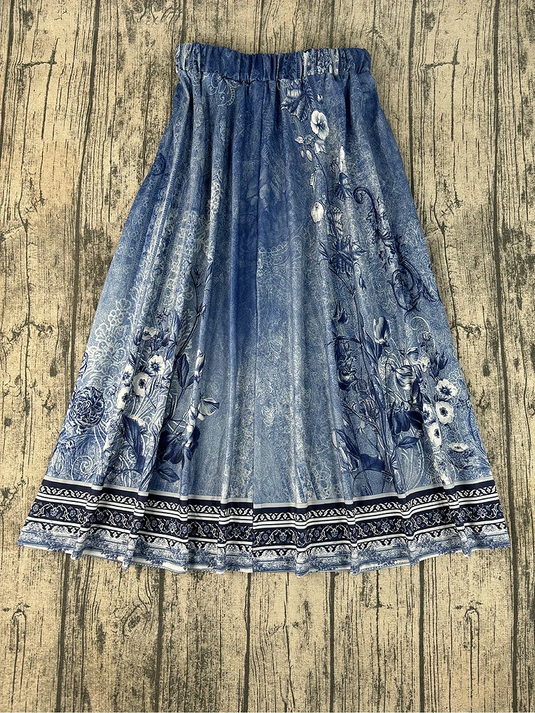 Plus Size - Digital Print Women's Plus-Size Midi Skirt, Fashionable And Elegant Home Wear