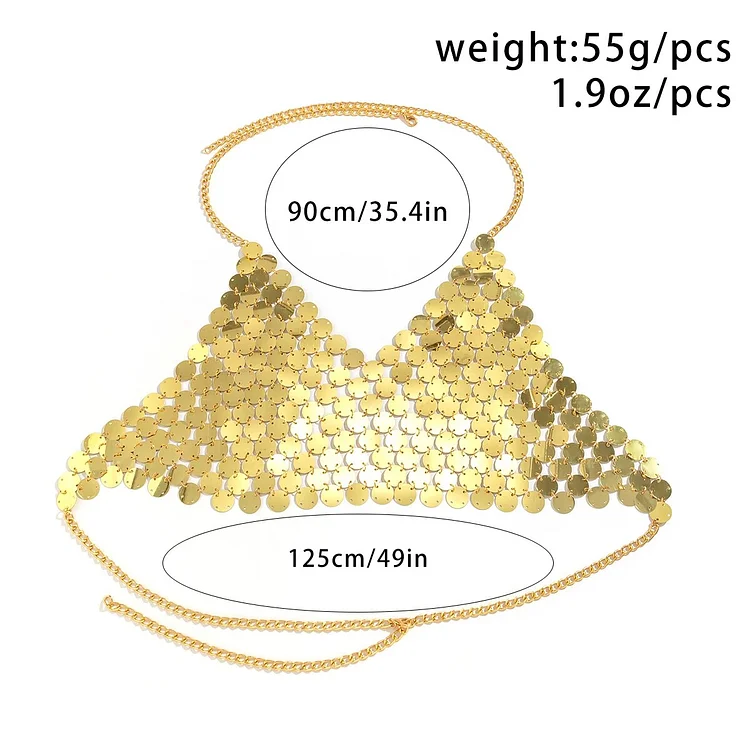 Ingesight.z Silver Color Rhombic Sequins Bra Chest Body Chain For