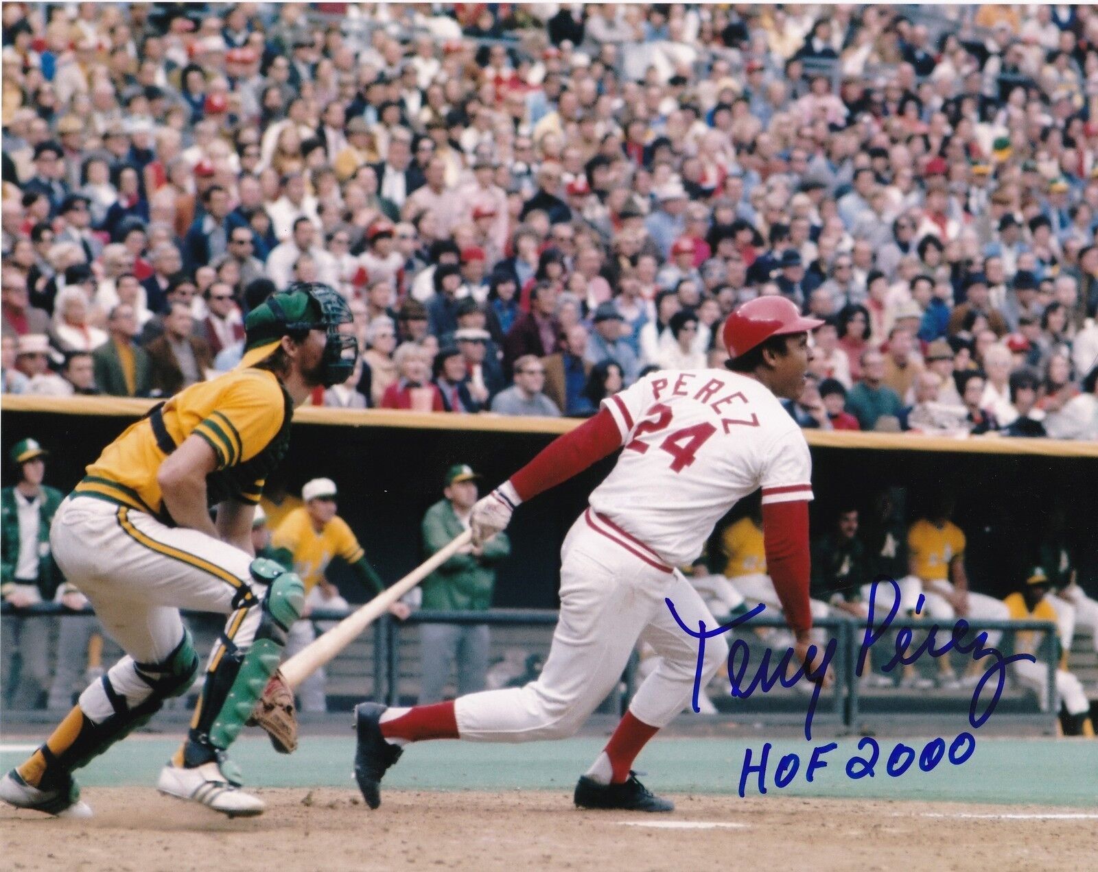 TONY PEREZ CINCINNATI REDS HOF 2000 ACTION SIGNED 8x10