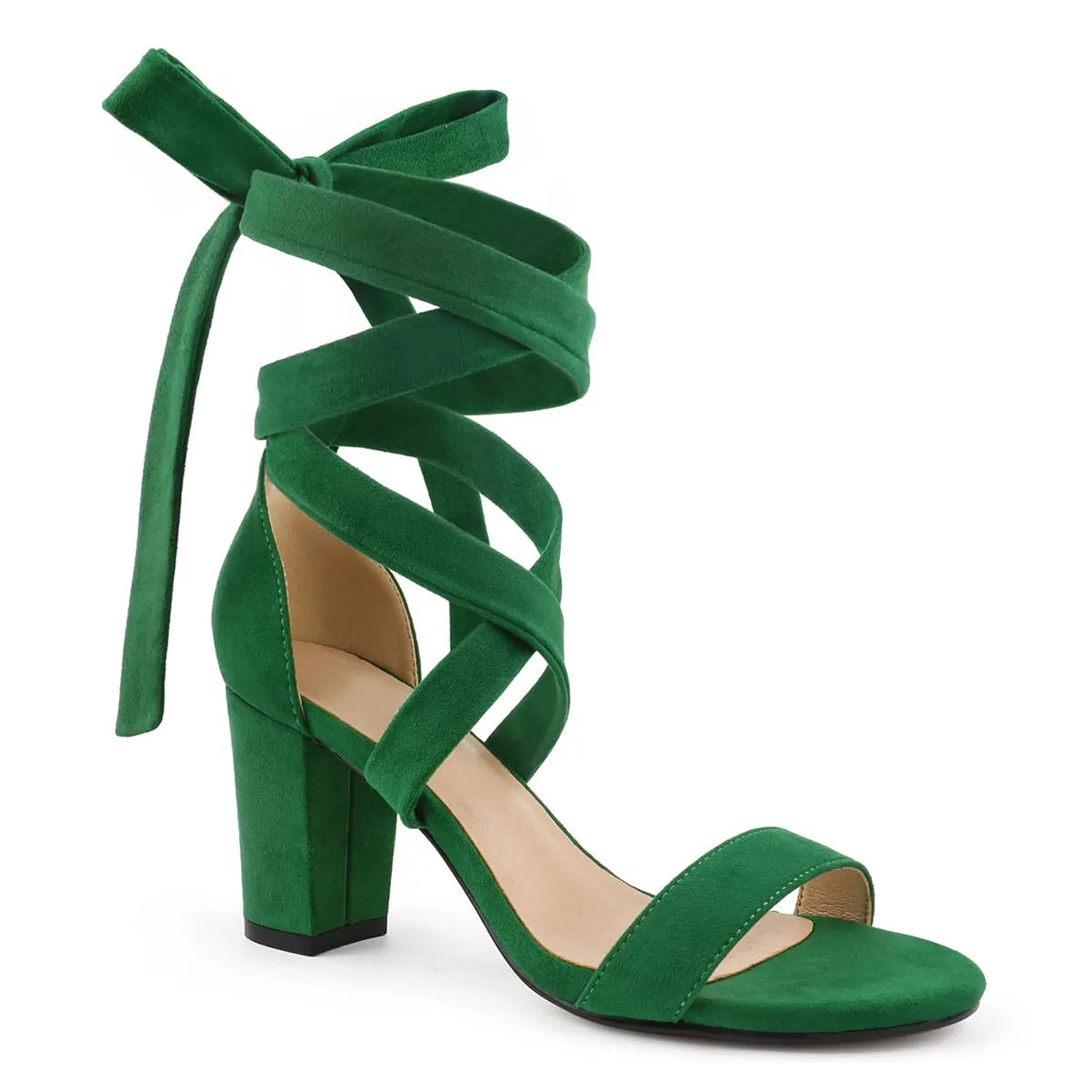 80mm Women's Lace Up Heels Chunky Block Heel Strappy Sandals-vocosishoes