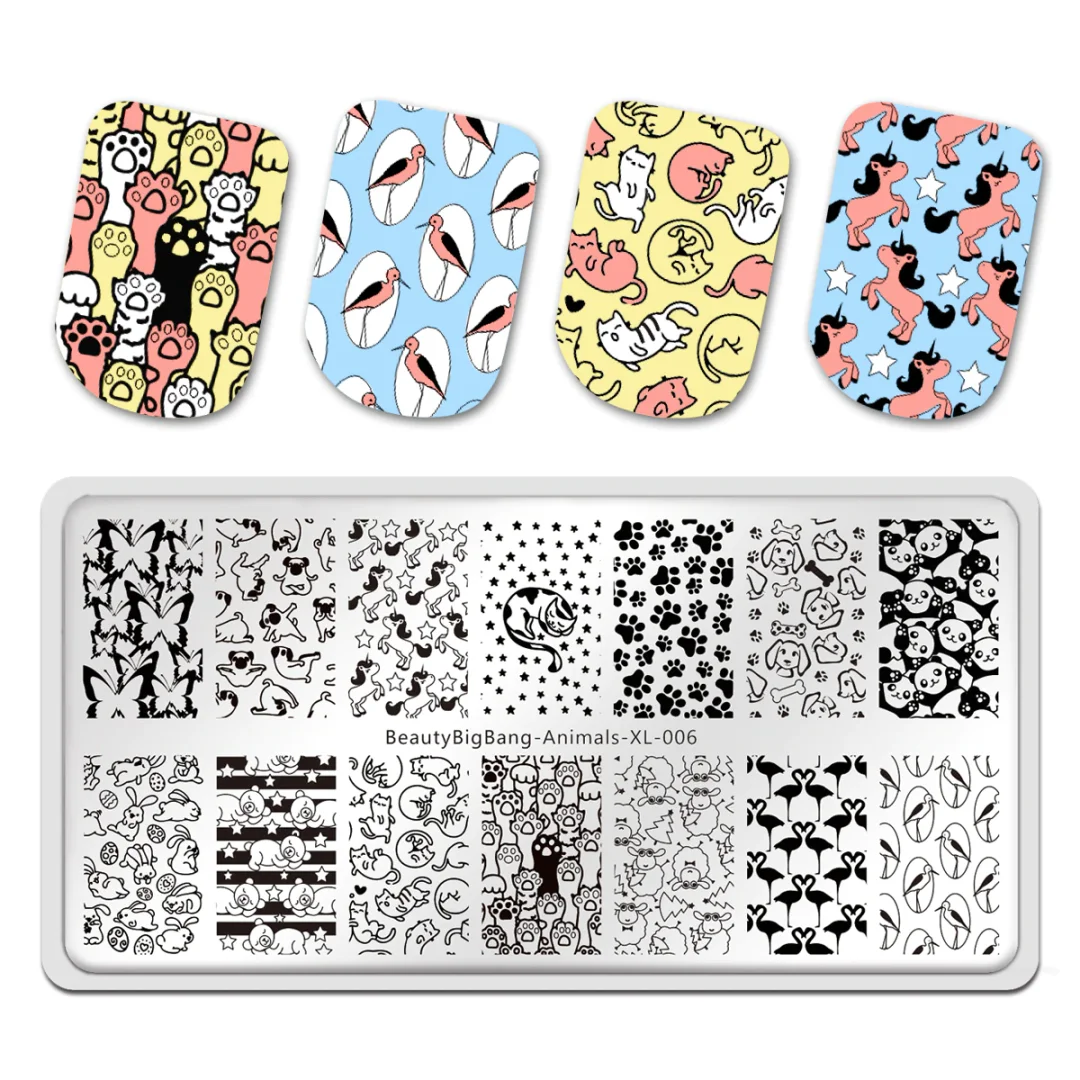 Applyw Nail Art Stamping Plates Design Cat Butterfly Dog Bird Panda Stamp Templates Printing Stencil Tool Animals XL-006