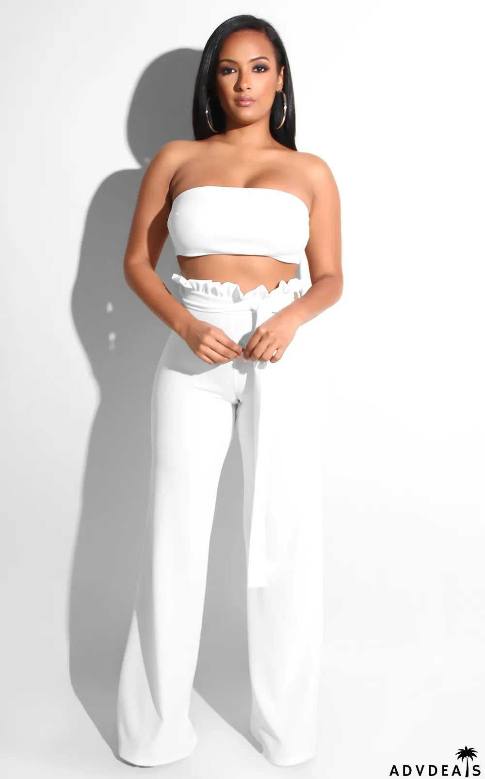 Solid Tube Top And Pants Two Piece Sets