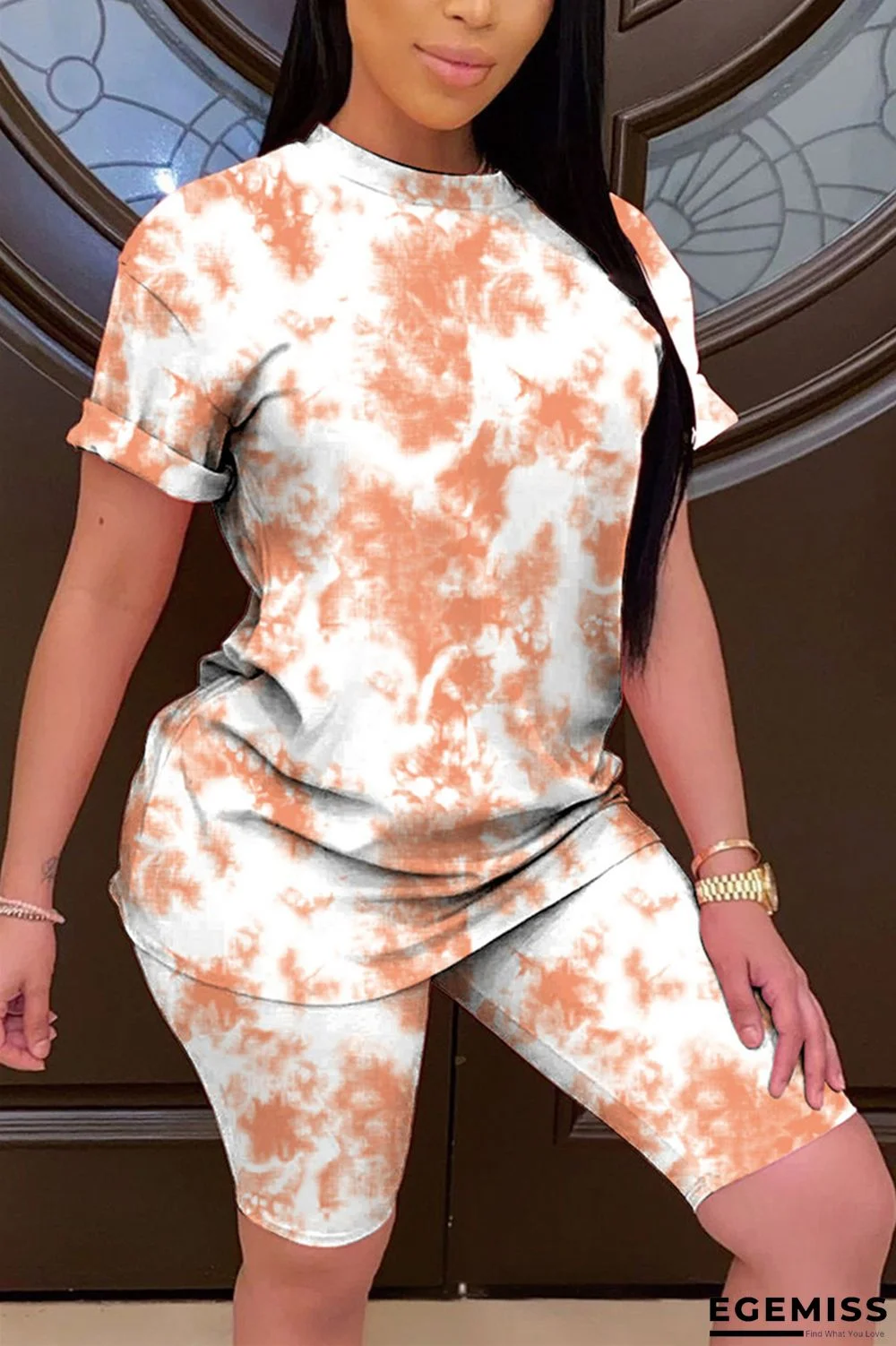 OrangeWhite Fashion Casual Printed T-shirt Shorts Set | EGEMISS