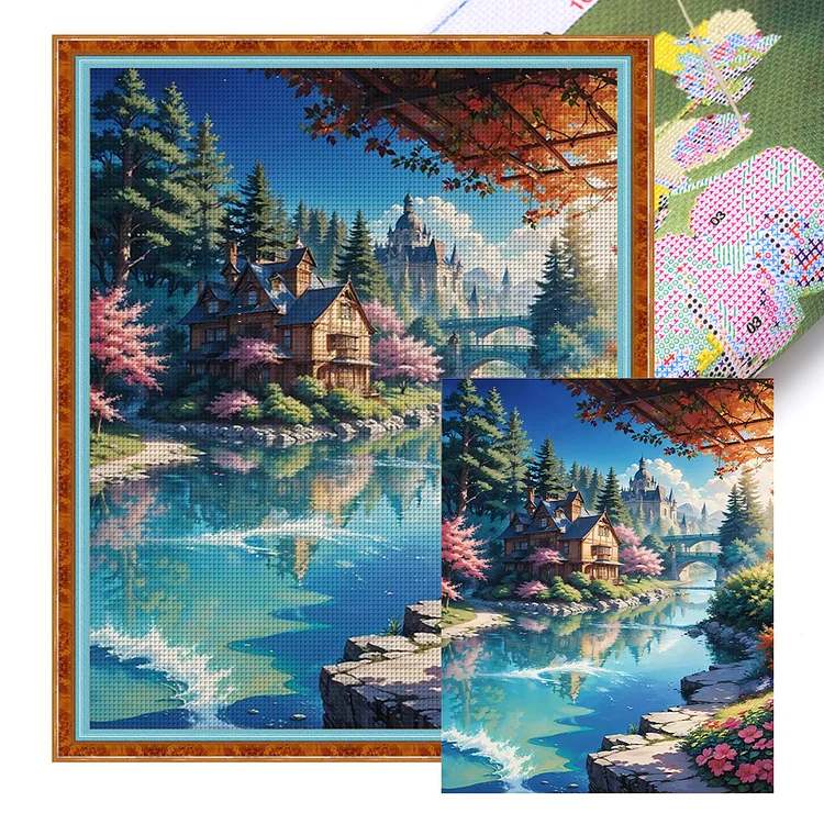 『HuaCan』Cabin in the Woods - 16CT Stamped Cross Stitch(50*60cm)