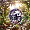 (18.5cm)DIY Acrylic Jigsaw Puzzle Window Hanging with Hanging Chain DIY Stained Glass Decoration Round Window Puzzle Decor for DIY Craft Project (Flower Motorbike)