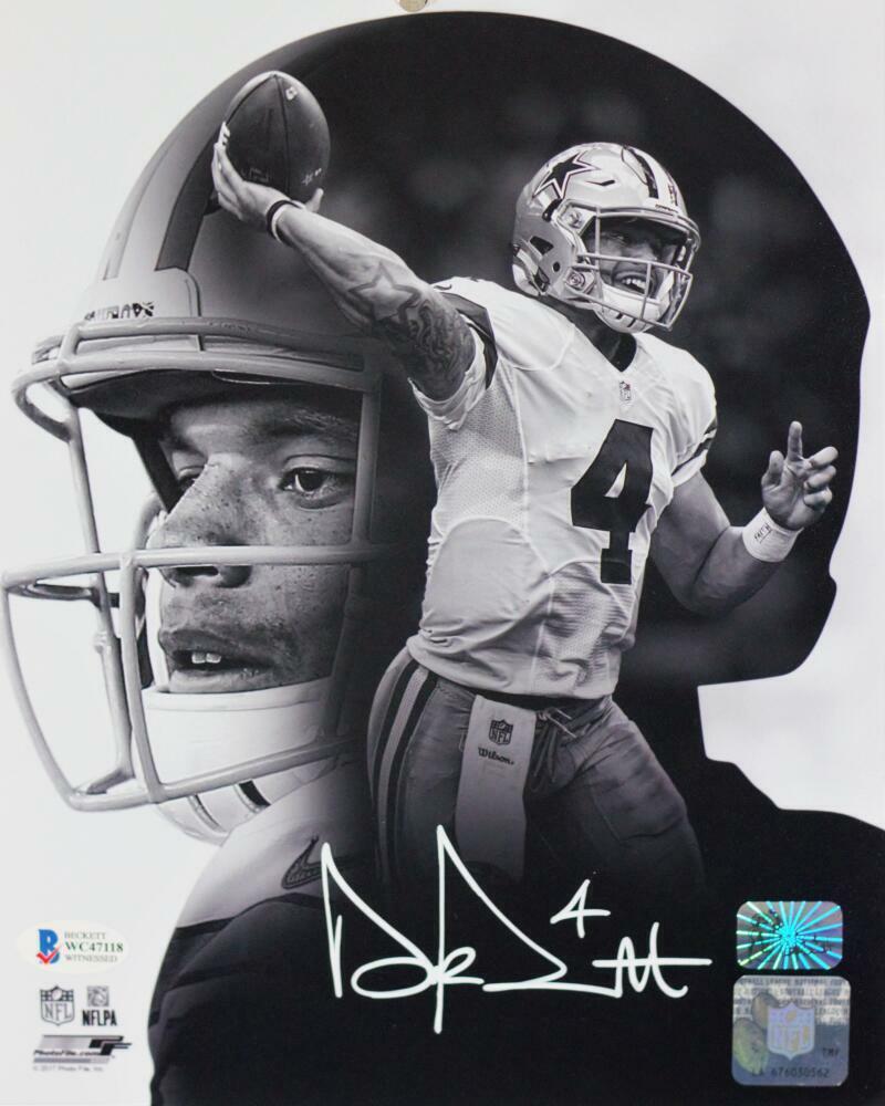 Dak Prescott Signed Cowboys 8x10 PF Double Image Photo Poster painting - Beckett W Auth *White