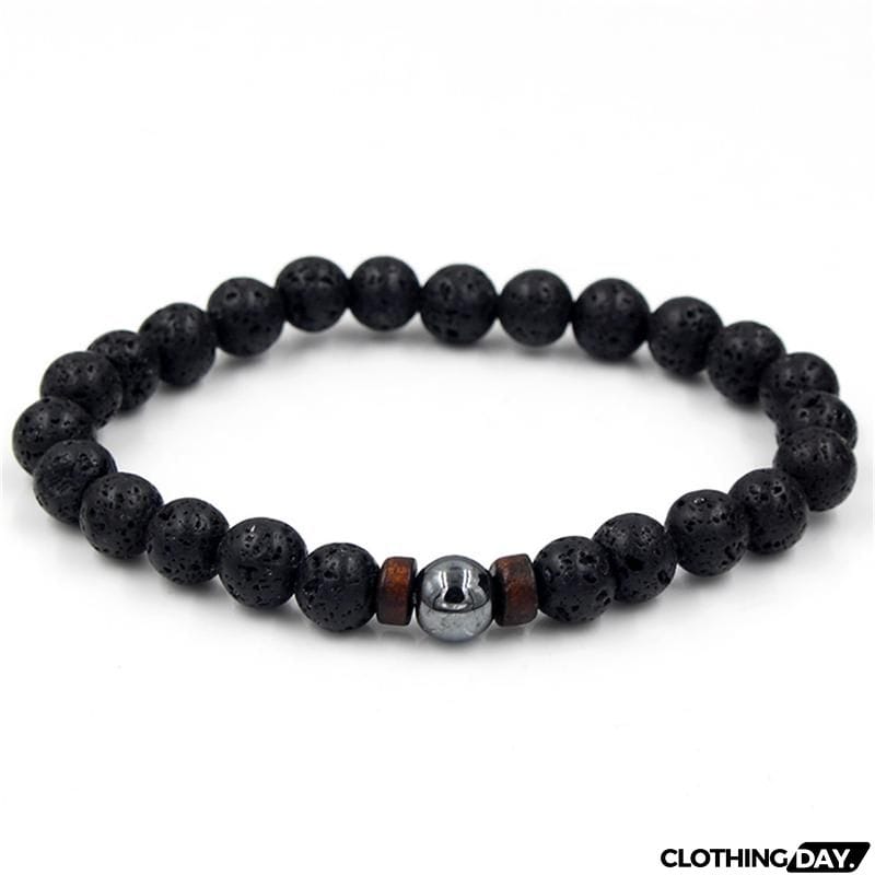 Men’s Stylish White Crystal Volcanic Rocks Beaded String Bracelet