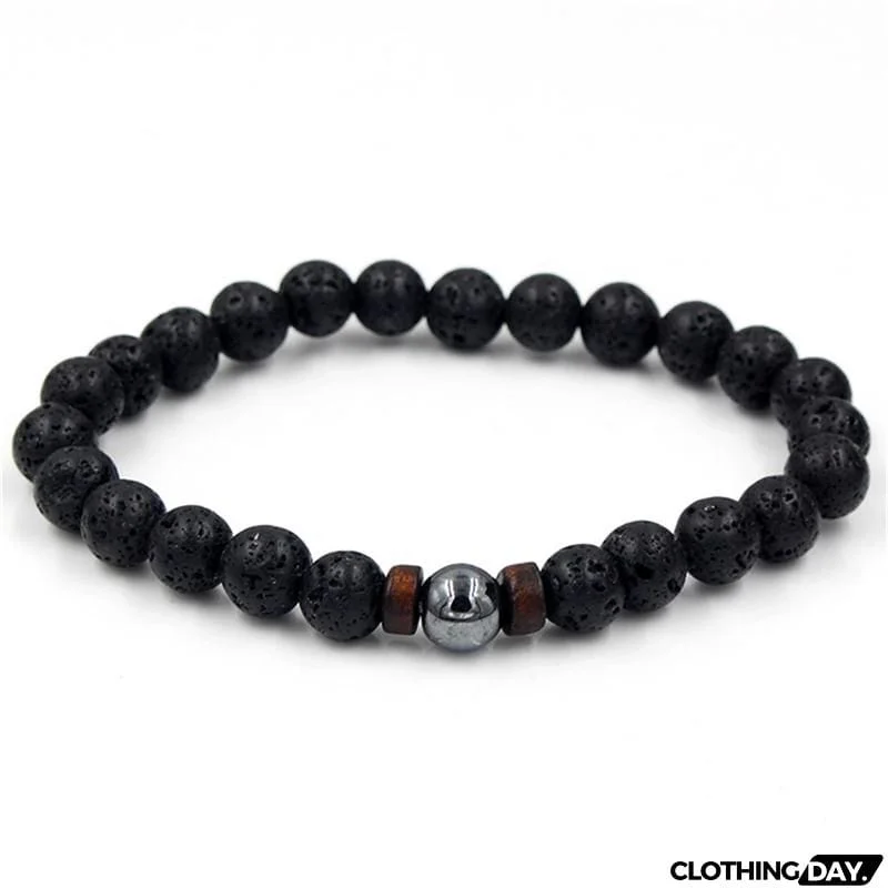 Men’s Stylish White Crystal Volcanic Rocks Beaded String Bracelet