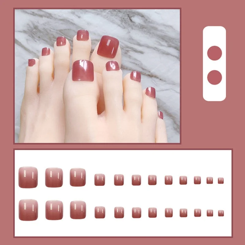 24pcs Plaid Printed Toenails Patch Removable Short  Full Finished Detachable Manicure False ToeNails Tips Press On Toe Nail-Nail Inspo