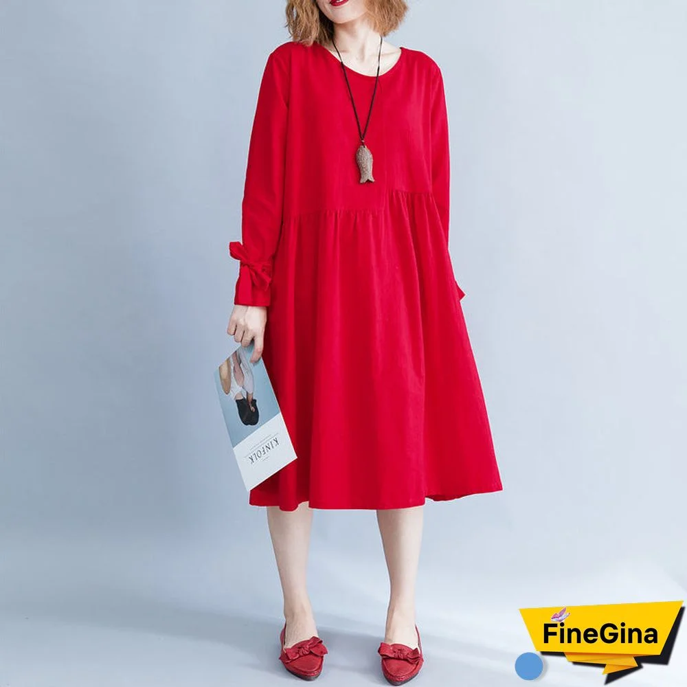 Women red Cotton clothes For Women stylish Work baggy daily Dress