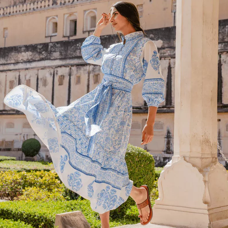 Puff Sleeve Printed Dress