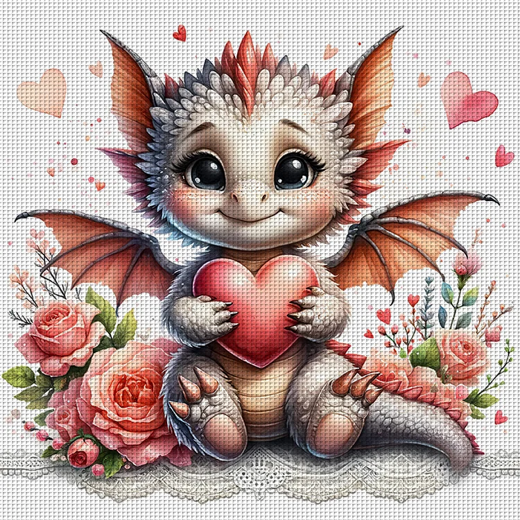 【Huacan Brand】Love Rose Pterosaur 11CT Stamped Cross Stitch 45*45CM