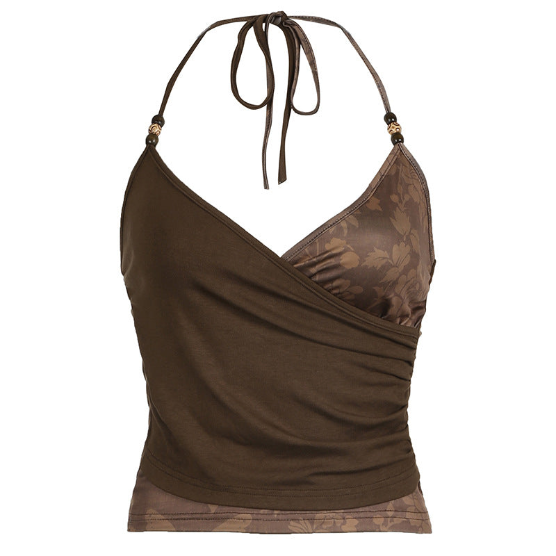 trashy outfits Waste Soil Exotic Style Vintage Beaded Halter Sling Women's Low-Cut V-neck Inner Vest + Outer Blouse Two-Piece Set