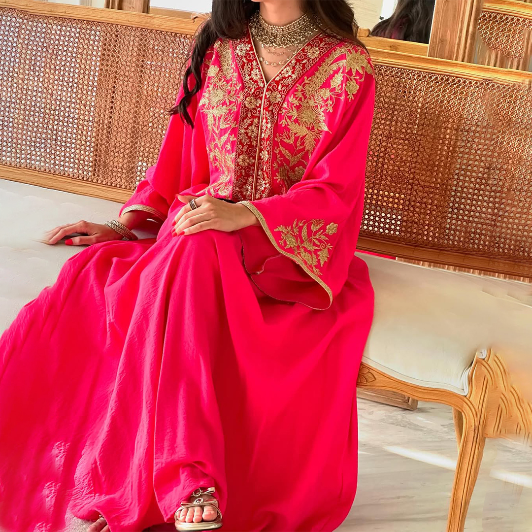 Womens Middle Eastern Solid Color Gorgeous V-neck Jalabiyas Dress