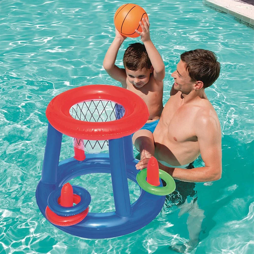 Meladen™ Wasserspielzeug für Kinder aufblasbarer Basketballkorb Ring Volleyballnetz Wasserspielzeug