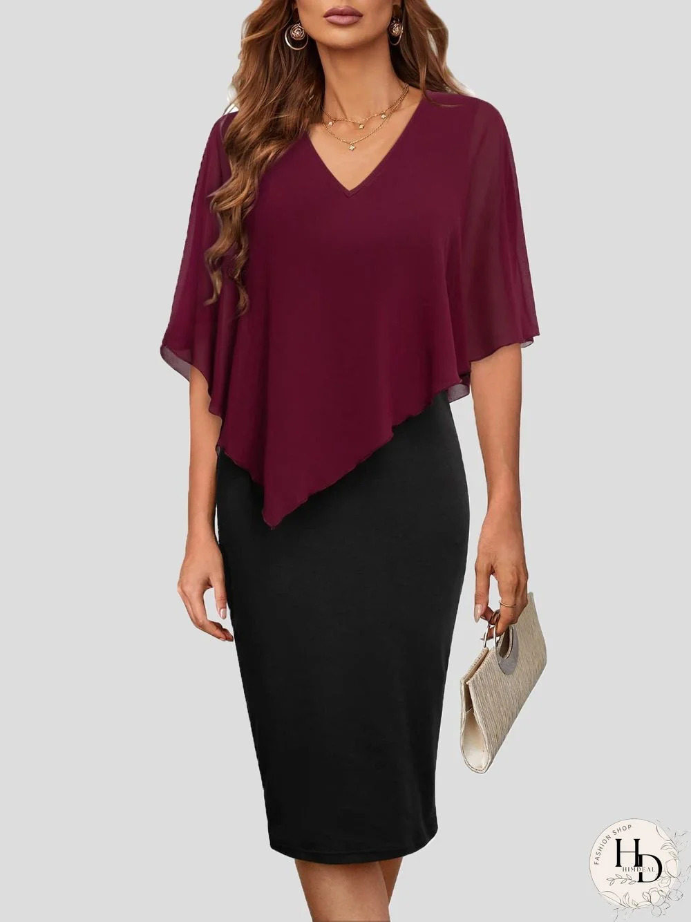 Women'S Dresses V-Neck Chiffon Shawl Slim Fit Dress